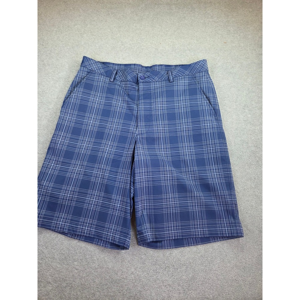 Bolle Mens Tech Plaid Golf Shorts 34 Blue Preppy Athletic